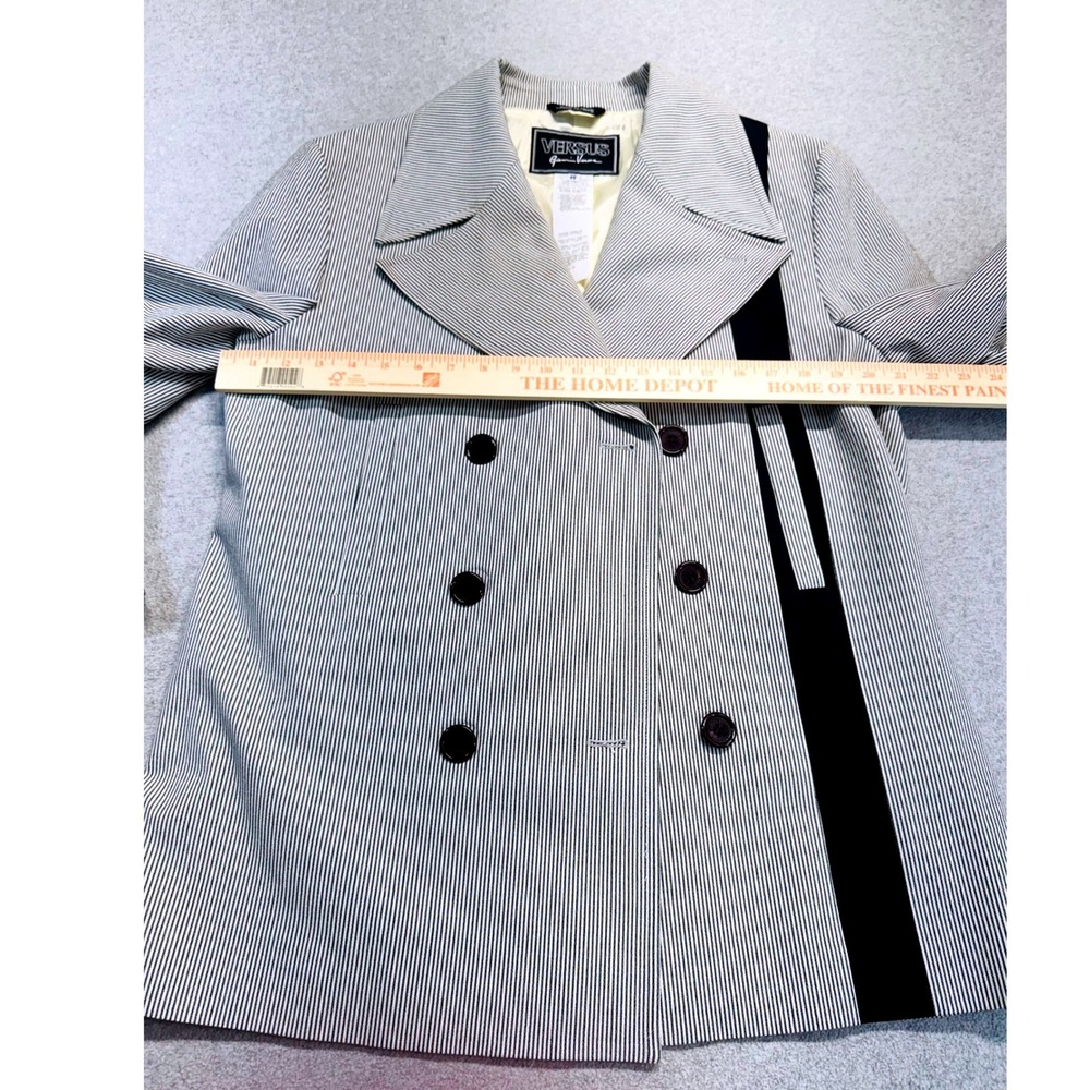 Versus Gianni Versace Caban Jacket Sz 52 Black Pinstripe Double Breasted NWT 90s - Picture 15 of 16